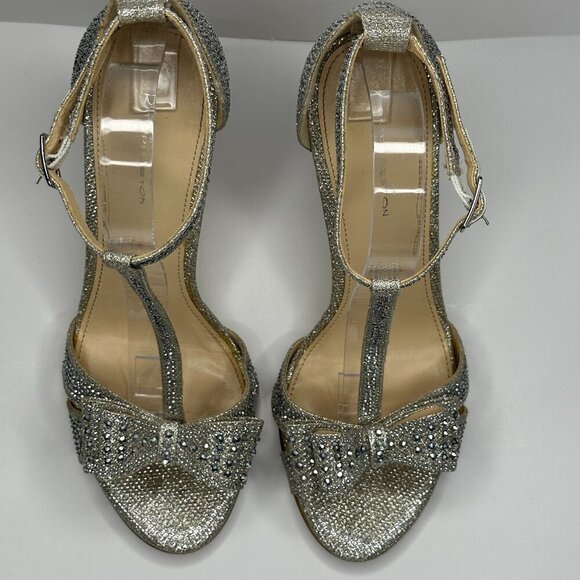 Kate Preston Lula Rhinestone Bow Ankle High Heeled Sandal in Silver Size 11 - Picture 2 of 9
